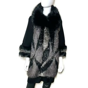 CARMEN MARC VALVO Fox & Beaver Fur Cashmere Coat Mob Wife Aesthetic S M